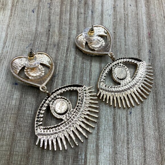 C&C California NIB Evil Eye Heart Dangling Rhinestone Stud Earrings - Picture 6 of 6